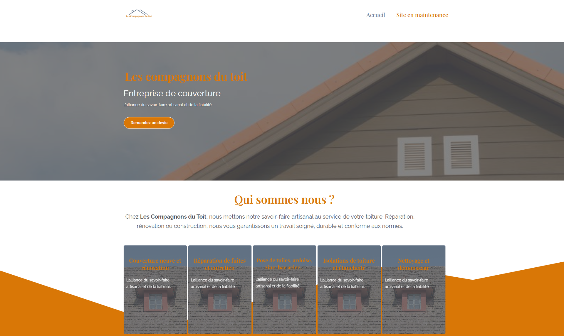 page accueil site internet couvreur
